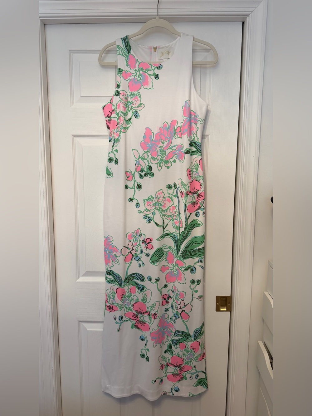 NWT Melodie Maxi Lilly Pulitzer White Maxi Dress. Oversized Orchids. Size S